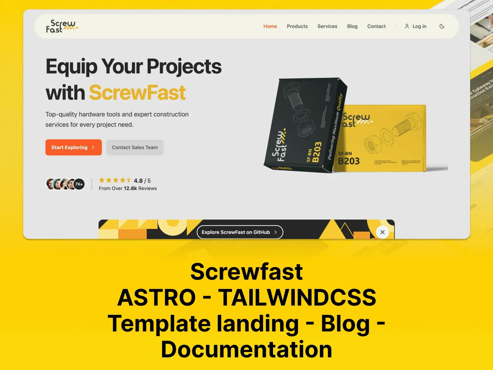 screwfast template gratuit astro tailwindcss landing page blog documentation